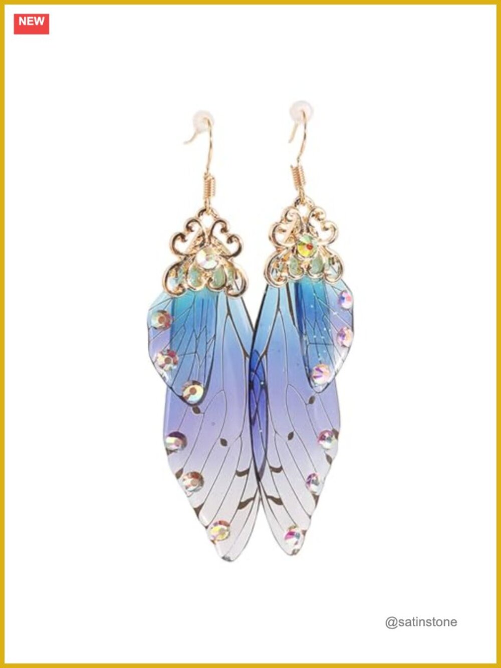 Butterfly Wing Drop Dangle Earrings Gold Plated Acrylic Fairy Earrings for Women